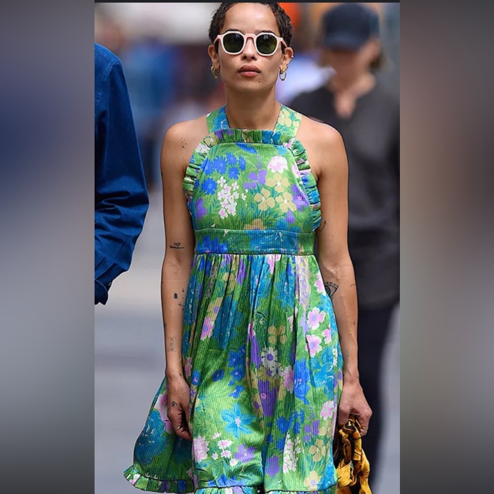 Zoe Kravitz Balenciaga green floral silk dress
